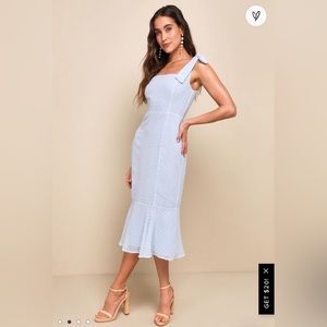 Lulu’s Bimini Periwinkle Blue Swiss Dot Tie-Strap Midi Dress sz. L